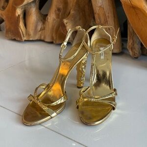 Miu Miu Gold T-Strap Heels